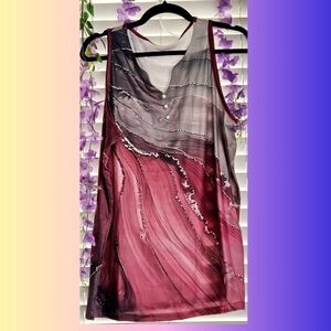 Really SOFT Women's Button V-Neck, Sleeveless Tank T-Shirt Size 2XL Burgundy